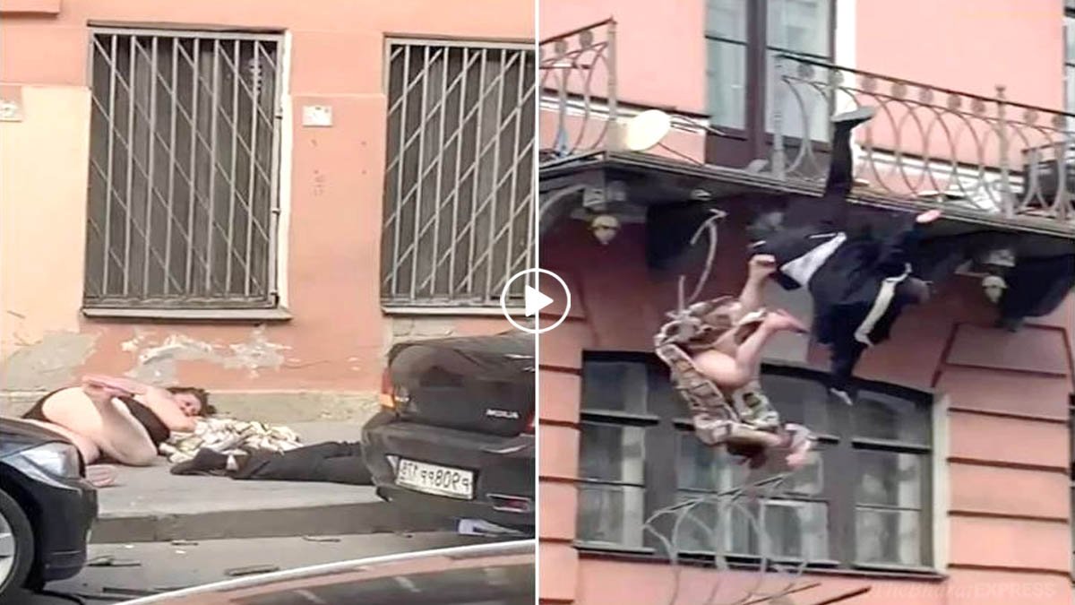 Russia Couple Balcony Fighting Viral Video